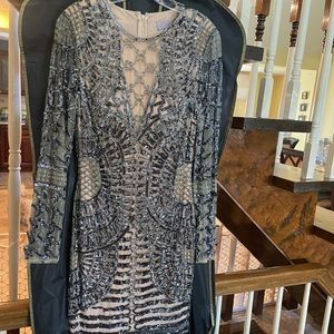 Beaded nude and silver Jovani dress